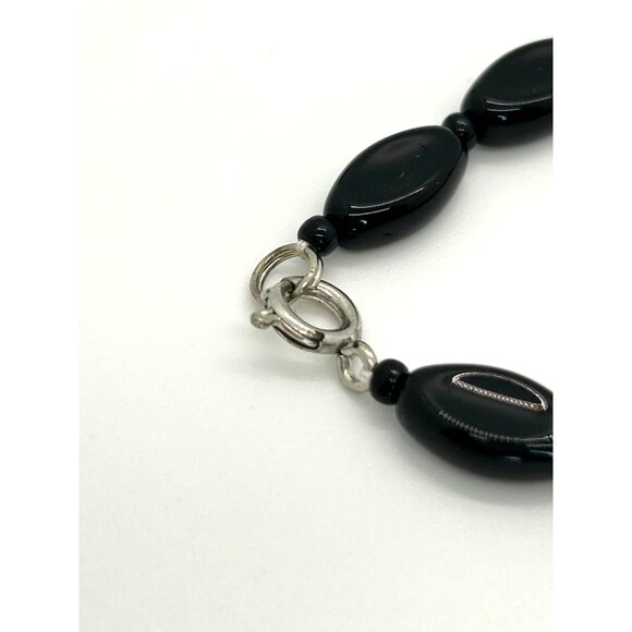 Vintage Czech Glass Beaded Necklace Black Smokey Gray & Clear With Tag - Picture 10 of 11